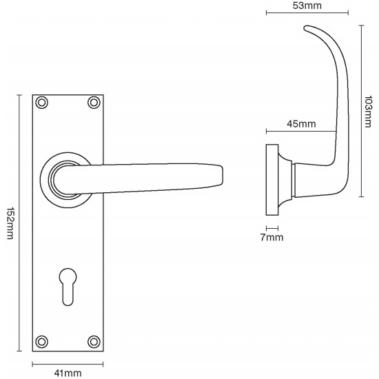 Croft 1745 Stafford Door handle on square backplate 