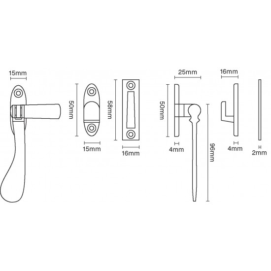 Croft 1798E Spoon End Casement Fastener with Extended Tongue