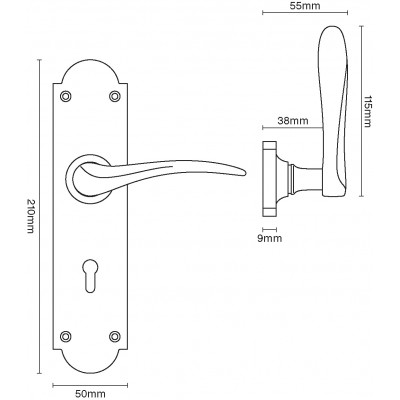 Croft 1815 Codsall Door handle on Arched Backplate 