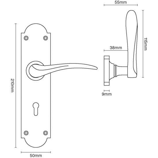 Croft 1815 Codsall Door handle on Arched Backplate 