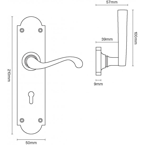 Croft 2080B Sheringham Door handle on Arched Backplate 