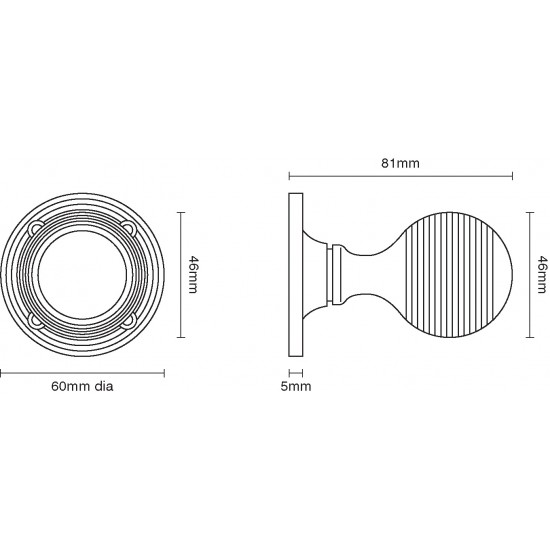 Croft 6346 Reeded  Mortice Door Knob