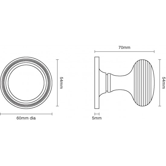 Croft 6347 Pair Reeded Cushion Mortice Door Knob