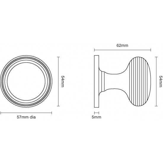 Croft 6347COV57C Reeded Cushion Door Knob Concealed Fix Rose