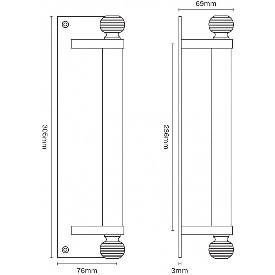 Croft 6386 Pull Handle on a Plate - Reeded Finials