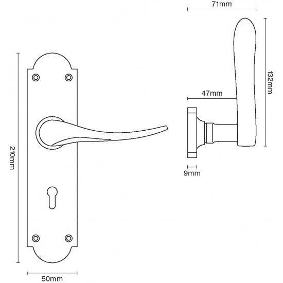 Croft 2060L Cambridge Door handles on Arched Backplate