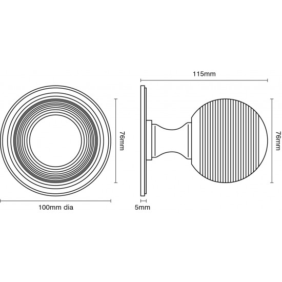 Croft 6407 Large Reeded Ball Centre Door Knob