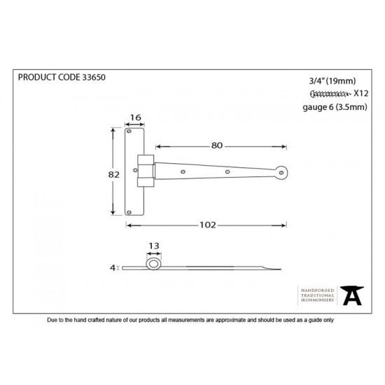 From the Anvil 4" Penny End T Hinge (Pair)