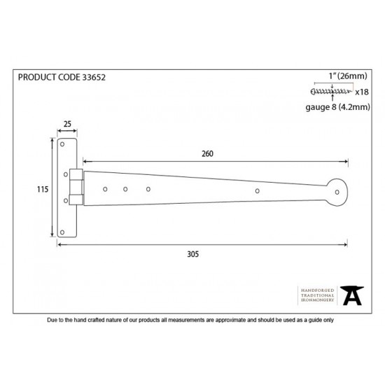 From the Anvil 12" Penny End T Hinge (Pair)