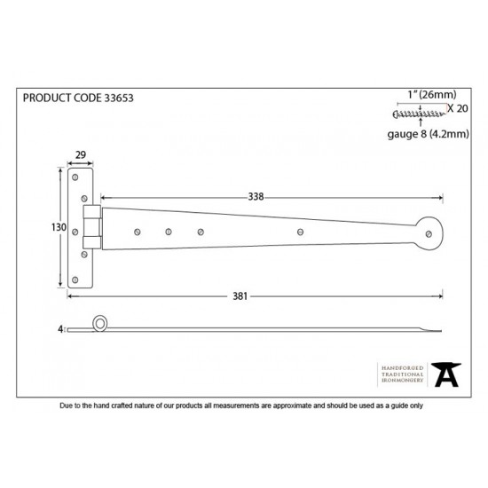 From the Anvil 15" Penny End T Hinge (Pair)