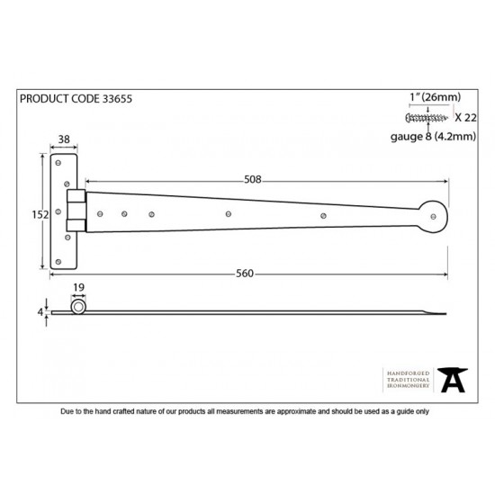 From the Anvil 22" Penny End T Hinge (Pair)