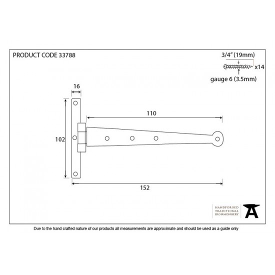 From the Anvil 6" Penny End T Hinge (Pair)