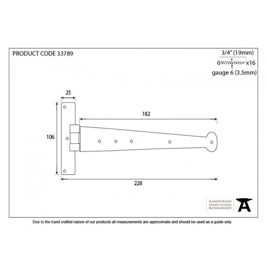 From the Anvil 9" Penny End T Hinge (Pair)