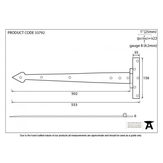 From the Anvil 22" Arrow Head T Hinge (Pair)