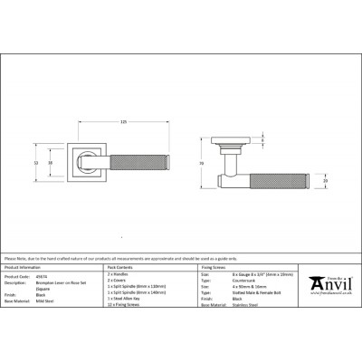 From the Anvil Black Brompton Lever on Square Rose (Sprung)