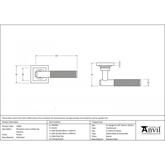 From the Anvil Pewter Brompton Lever on Square Rose (Sprung)