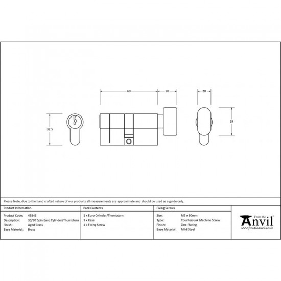 From the Anvil 5pin Euro Cylinder with Turn in Satin Chrome