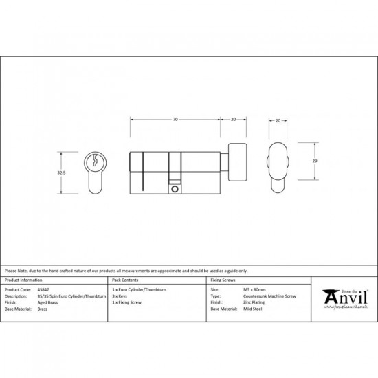 From the Anvil 5pin Euro Cylinder with Turn in Satin Chrome