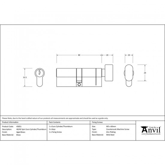 From the Anvil 5pin Euro Cylinder with Turn in Satin Chrome