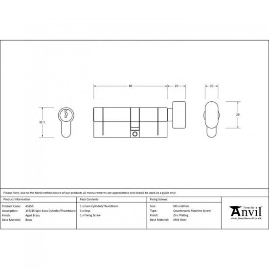 From the Anvil 5pin Euro Cylinder with Turn in Satin Chrome