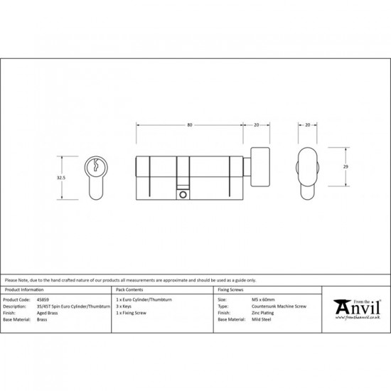 From the Anvil 5pin Euro Cylinder with Turn in Satin Chrome