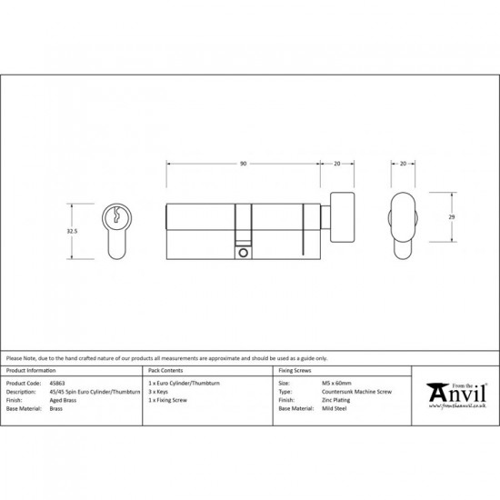 From the Anvil 5pin Euro Cylinder with Turn in Satin Chrome