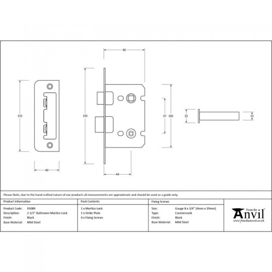 From the Anvil 2½" Bathroom Mortice Lock