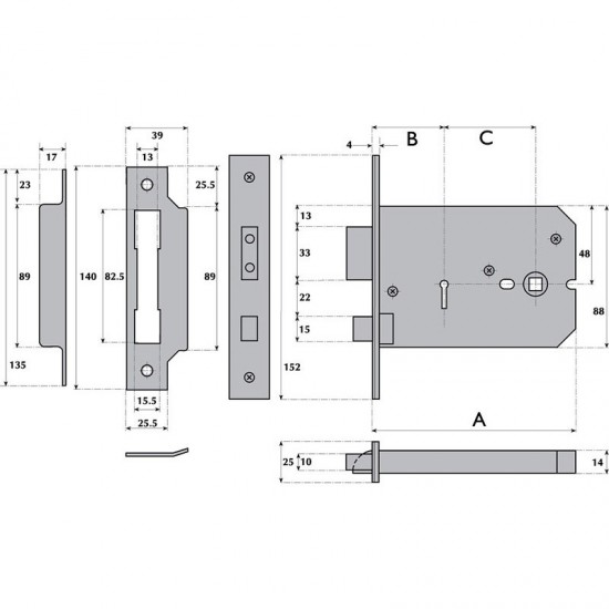 5 Lever Horizontal Mortice Lock - G5011