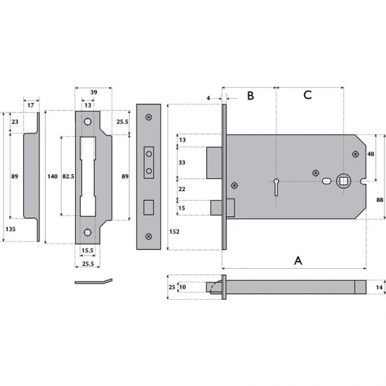 5 Lever Horizontal Mortice Lock - G5012