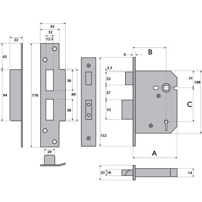 British Standard 5 Lever Mortice Sashlock - G5050