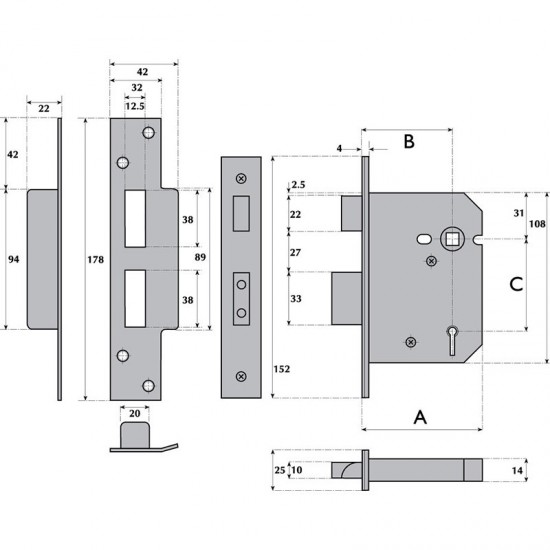 British Standard 5 Lever Mortice Sashlock - G5050