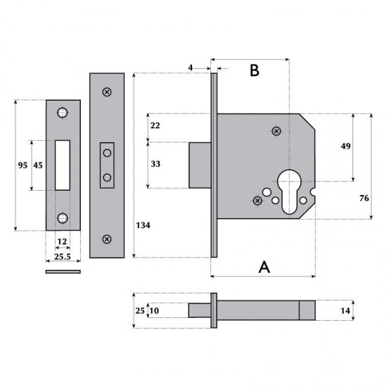 Euro Profile Cylinder Mortice Deadlock - G7004