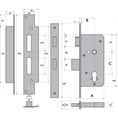 Bristish Standard Euro Profile Cylinder Heavy Duty Mortice Sashlock - G7020