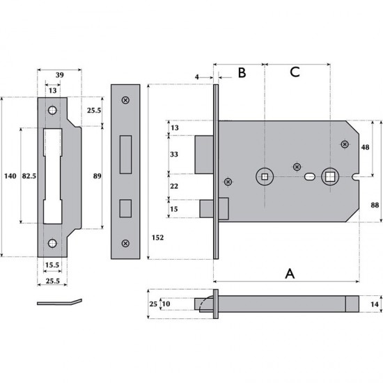 Bathroom Horizontal Mortice Lock - G8024