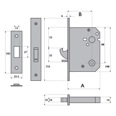 Sliding Bathroom Mortice Hookbolt - G8055