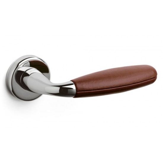 Olivari Club Leather Door Handle on a Round Rose 