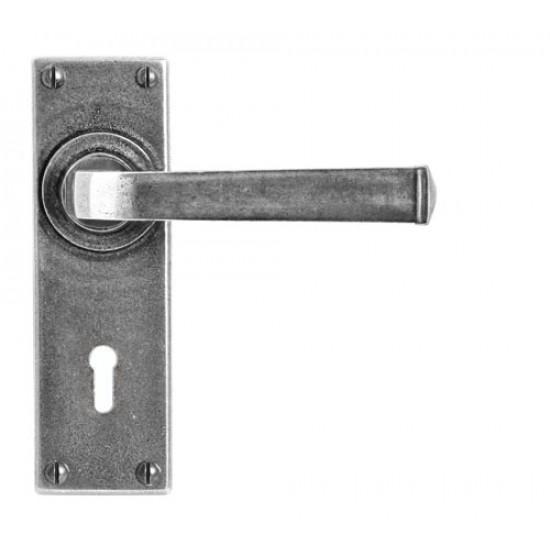 Finesse Design Allendale Range Lock/Key Hole Door Handle on a Backplate Set in Pewter