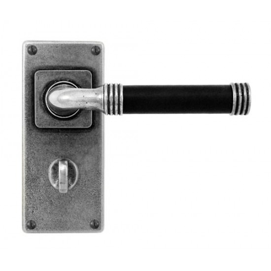 Finesse Design Jarrow Range Door Handle on a Bathroom Back Plate in Pewter