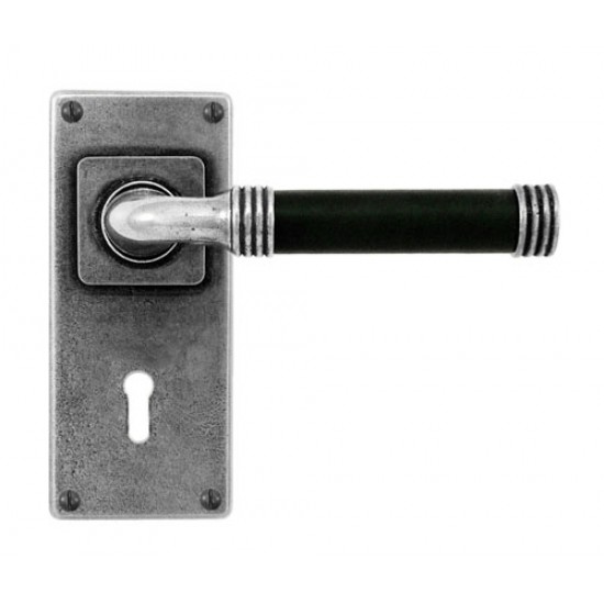 Finesse Design Jarrow Range Door Handle on a Lock Back Plate in Pewter