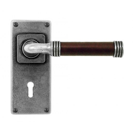 Finesse Design Jarrow Range Door Handle on a Lock Back Plate in Pewter