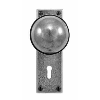 Finesse Design Beamish Range Door Knob on a Lock / Key Hole Back Plate in Pewter