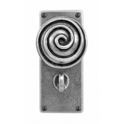 Finesse Design Swirl Range Door Knob on a Jesmond Bathroom Back Plate in Pewter