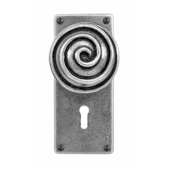 Finesse Design Swirl Range Door Knob on a Jesmond Lock / Key Hole Back Plate in Pewter