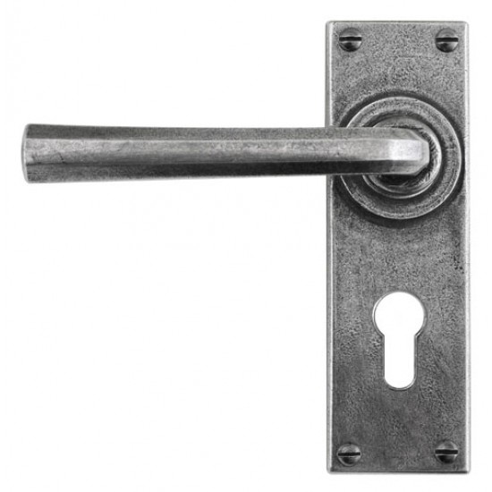 Finesse Design Tunstall Range Euro Lock Door Handle on a Back Plate in Pewter