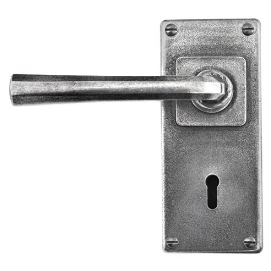 Finesse Design Tunstall Range Jesmond Lock Door Handle on a Back Plate in Pewter