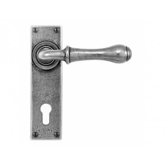 Finesse Design Derwent Range Euro Lock Door Handle on a Long Back Plate in Pewter